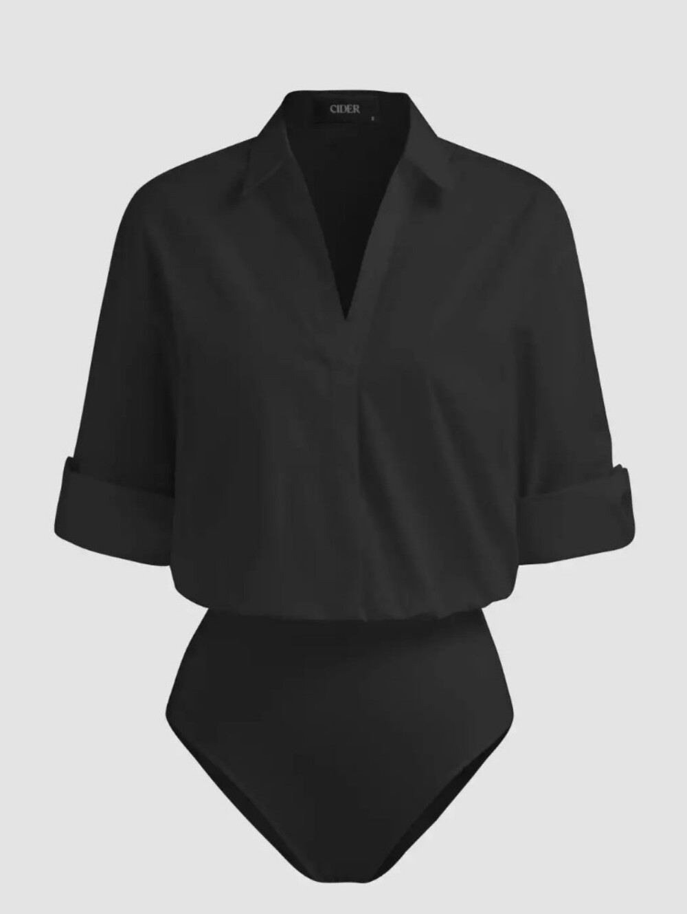 Cider Black Collar Roll-Up Sleeve Bodysuit